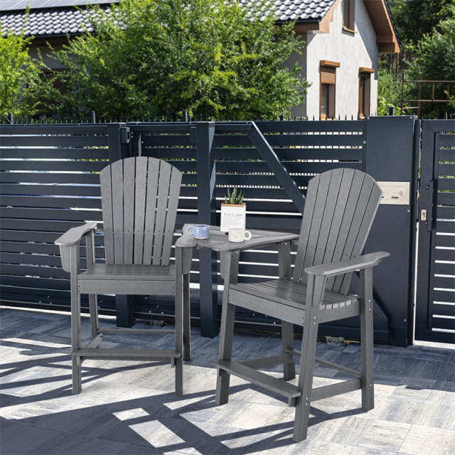 HDPE Tall Adirondack Chairs Set of 2 with Connecting Tray & Umbrella Hole, All-Weather Outdoor Counter Height Bar Stools for Patio, Backyard