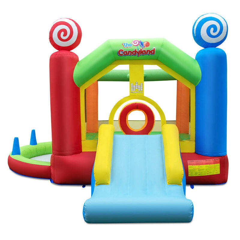 Candy Land Theme Inflatable Bounce House Kids Giant Jumping Bouncy Castle with Slide & 735w Air Blower