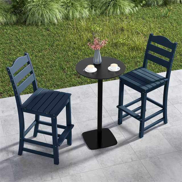 Outdoor HDPE Bar Stools Set of 2, 30" Tall All-Weather Patio Bar Chairs with Backrest & Footrest for Garden, Backyard, Easy Maintenance