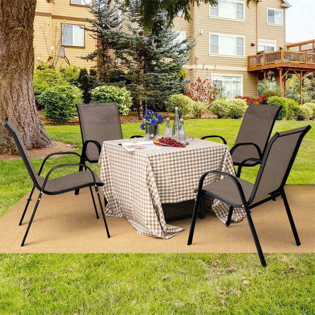 4-Pack Stackable Patio Dining Chairs, All-Weather Heavy Duty Steel Frame Outdoor Chairs with Armrests, 330LBS Capacity for Poolside Backyard