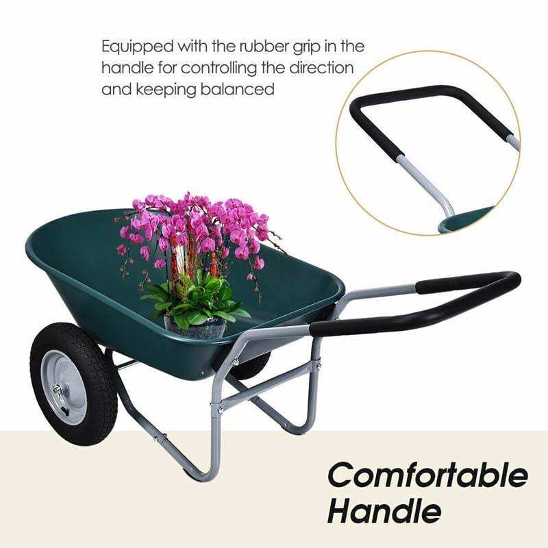 Dual-Wheel Wheelbarrow, 330lb Capacity Heavy Duty Garden Cart with Pneumatic Tires & Easy-Dump for Lawn, Farm & Construction