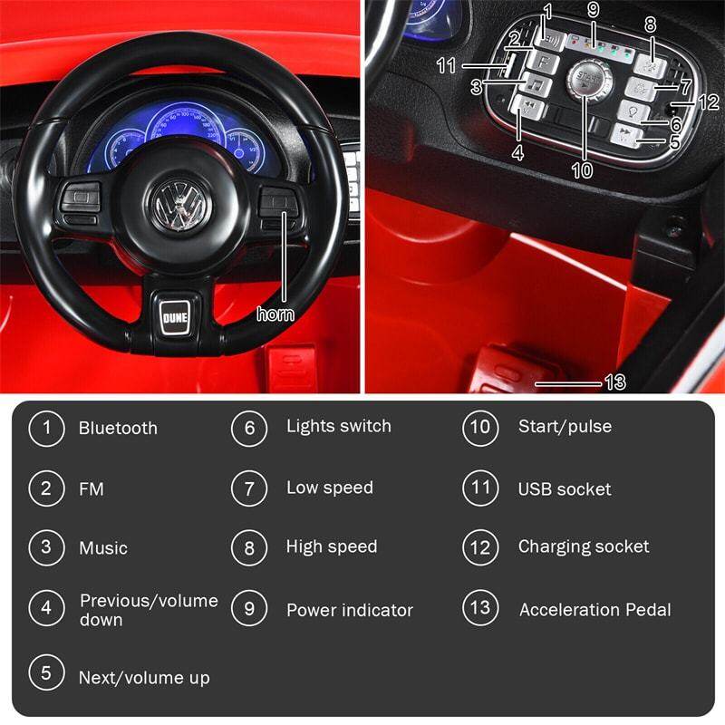 12V Kids Ride-On Car, Licensed Volkswagen Beetle Battery-Powered Electric Vehicle with Remote Control, Lights, Music, Gift for Boys & Girls