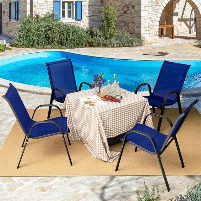 4-Pack Stackable Patio Dining Chairs, All-Weather Heavy Duty Steel Frame Outdoor Chairs with Armrests, 330LBS Capacity for Poolside Backyard