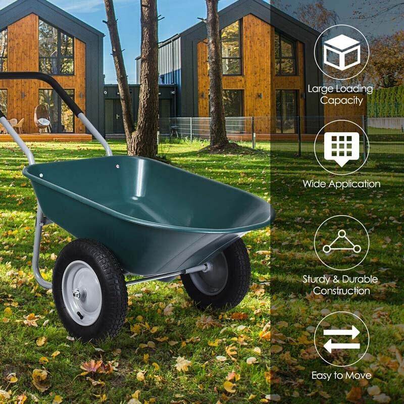 Dual-Wheel Wheelbarrow, 330lb Capacity Heavy Duty Garden Cart with Pneumatic Tires & Easy-Dump for Lawn, Farm & Construction