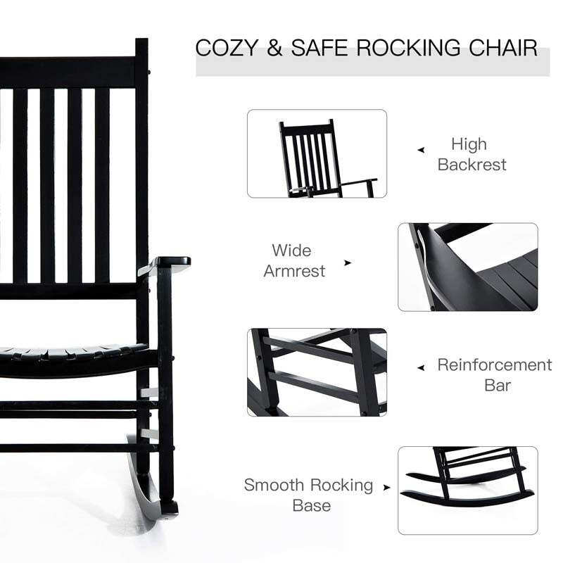 Oversized Acacia Wood Rocking Chair, High Back Patio Porch Rocker with Armrests & Slat Seat for Indoor & Outdoor Use