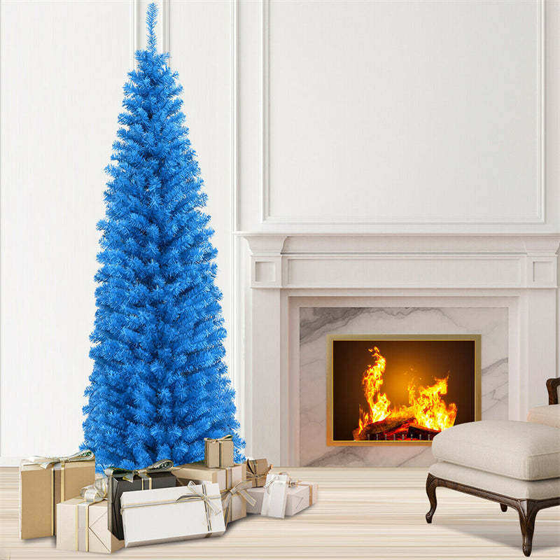 6ft Unlit Pencil Christmas Tree Slim Artificial Xmas Tree with Metal Stand for Holiday Decor