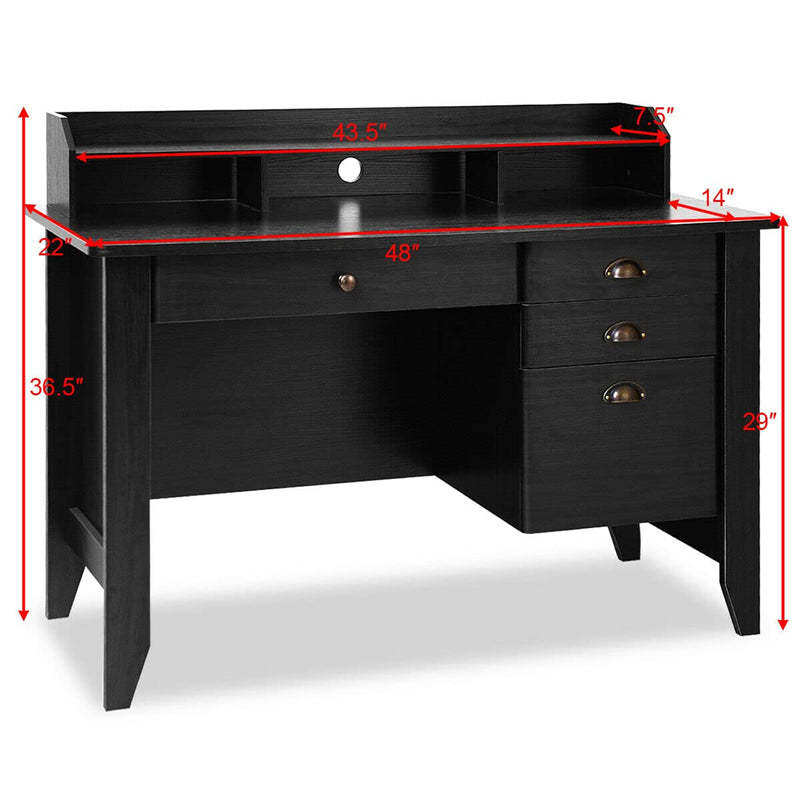 48" Wood Computer Desk with Hutch, 4 Storage Drawers & Shelves, Wooden Executive Desk for Home Office, Study Writing Desk for PC Laptop