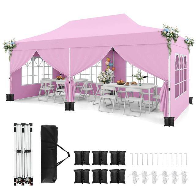 10x20FT Pop Up Canopy with 6 Removable Sidewalls/Windows, 8-Pack Sandbags & Carrying Bag, UPF50+ Sun Protection Tent for Outdoor Wedding Party