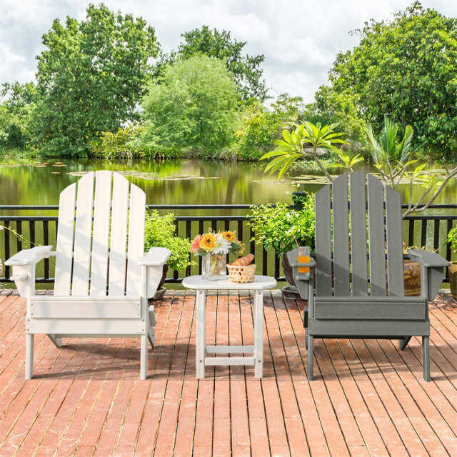 HDPE Folding Adirondack Chair, Outdoor Fire Pit Chair with Cup Holder, Weather Resistant Patio Lounge Chair for Backyard, Garden, Poolside