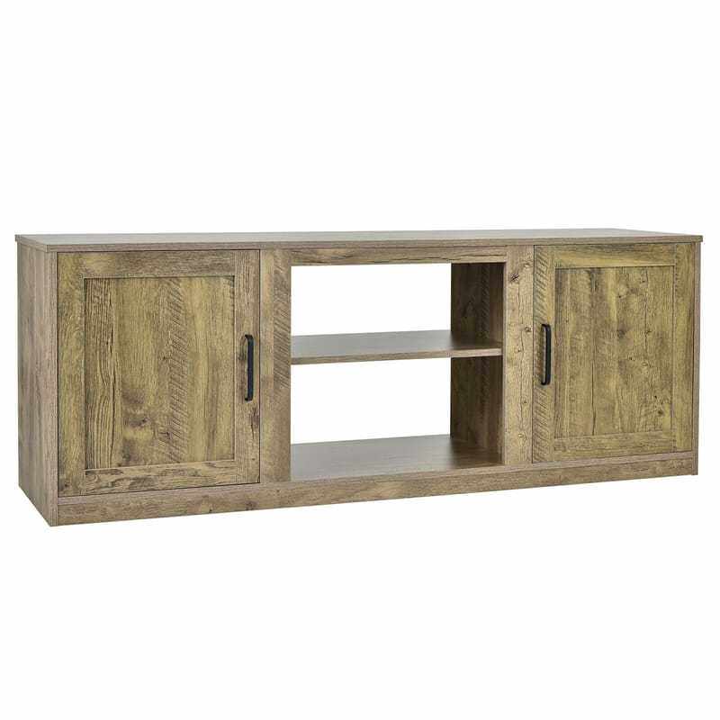 58'' Fireplace TV Stand for TVs up to 65", Wood Entertainment Center Media Console with Double Doors, Storage Cabinets & Adjustable Shelves