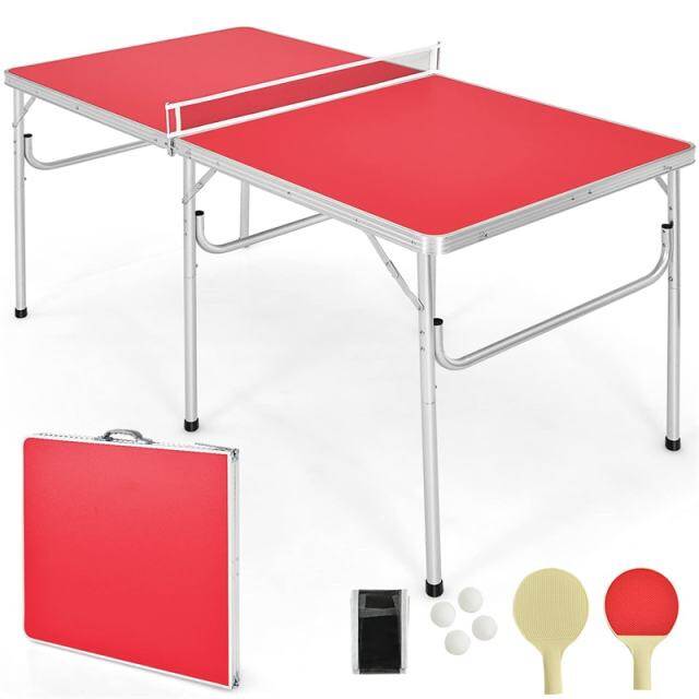 60" Portable Table Tennis Table, Folding Ping Pong Table with Net, 2 Paddles & 4 Balls, Multipurpose Freestanding Table for Indoor Outdoor Use