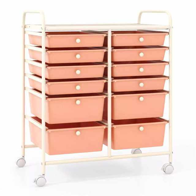12-Drawer Rolling Storage Cart, Multipurpose Organizer Cart with Lockable Casters, Mobile Utility Cart for School Office Beauty Salon