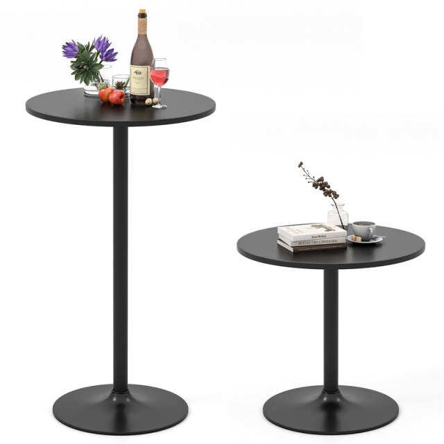 2PCS 2-in-1 Bar Table with Detachable Pole, Metal Base, Convertible 40"/22" Height, Cocktail Table, Round Pub Table for Living Room, Restaurant