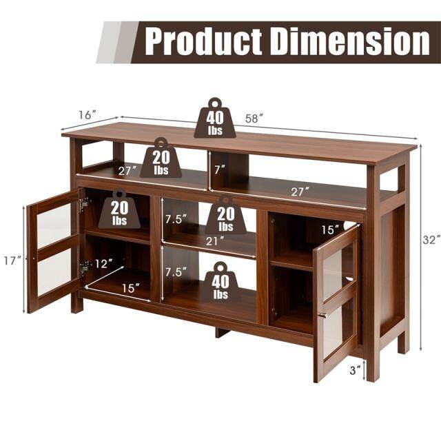 58" Fireplace TV Stand for TVs up to 65", Farmhouse Wood Media Console with 2 Cabinets & 4 Shelves, Entertainment Center for 18" Fireplace