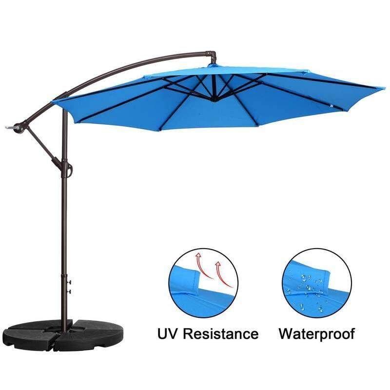 10FT Cantilever Umbrella Offset Hanging Patio Umbrella 8 Steel Ribs Outdoor Market Umbrella with Cross Base, Crank & Tilt Adjustment