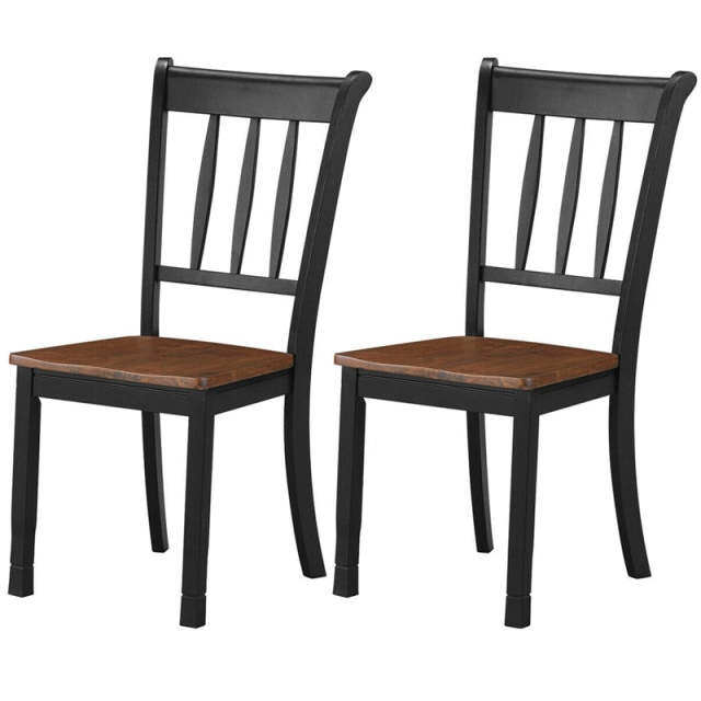 Wood Dining Chairs Set of 2, Armless Kitchen Chairs with Rubber Wood Frame & Curved Slat Back, Farmhouse Dining Room Chairs for Kitchen