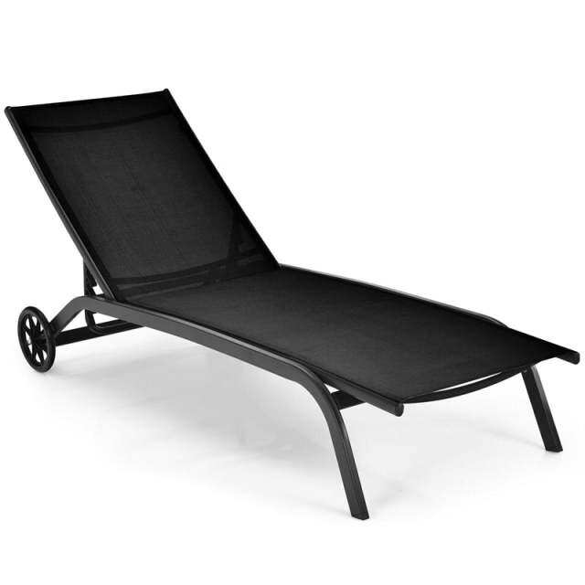 Outdoor Chaise Lounge Chair with 6-Position Adjustable Backrest & Wheels, Quick-Drying Fabric Patio Reclining Sun Lounger for Poolside, Backyard
