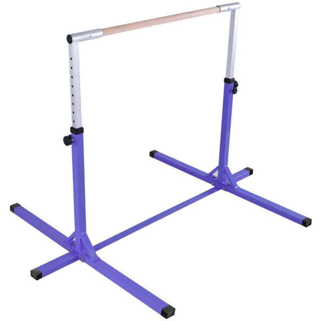 Steel Gymnastics Training Bar, 3' to 5' Height Adjustable Kip Bar with Double Locking Mechanism, Junior Horizontal Bar for Home Practice