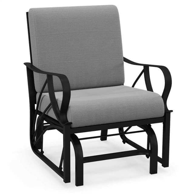 Outdoor Glider Rocking Chair with Cushion, Curved Armrest & Metal Frame, Ergonomic Patio Glider Chair for Porch, Backyard, Poolside