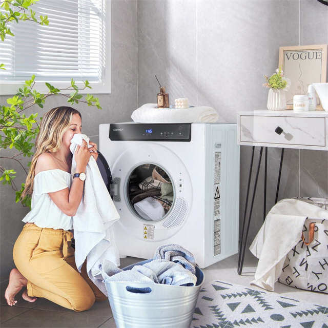 Compact Laundry Dryer 1400W Portable Electric Clothes Dryer with Touch Panel, ECO & IHS Modes, 2.6cu.ft Stainless Steel Front Load Tumble Dryer