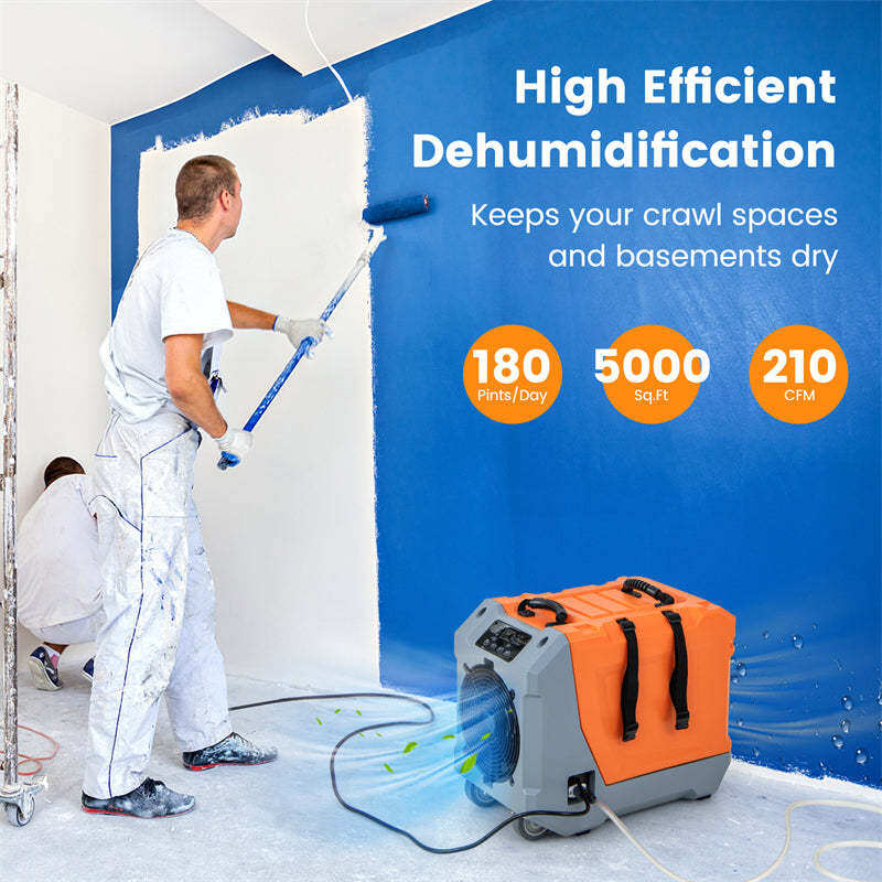 180 Pints Commercial Dehumidifier with Pump, Drain Hose & Auto Defrost, 6,000 Sq. Ft Industrial Dehumidifier for Basement, Job Site, Water Damage