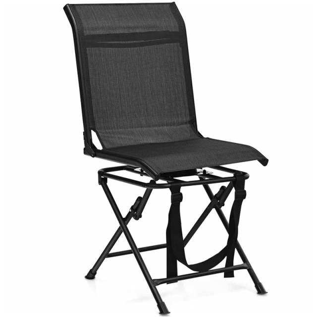 360° Swivel Hunting Blind Chair Folding Hunting Chair with Mesh Backrest & Carry Strap, Portable Silent Deer Ground Blind Chair for Fishing Camp