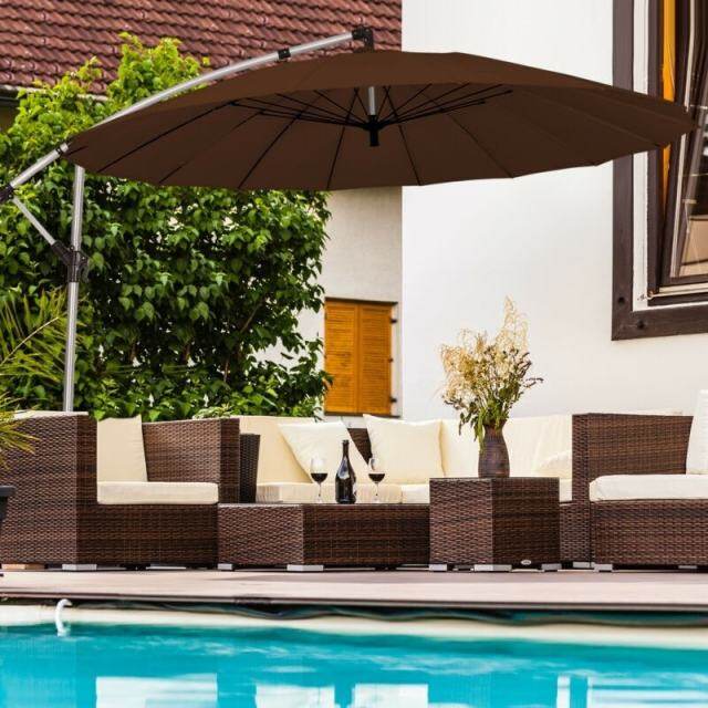 10 Ft Offset Hanging Patio Umbrella, Outdoor Cantilever Umbrella with Crank & Cross Base for Backyard, Poolside, Lawn, Garden