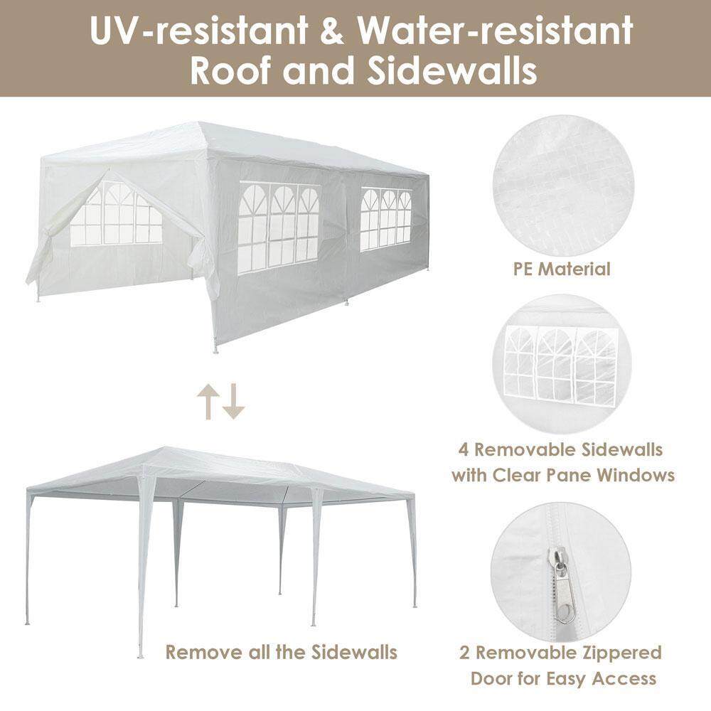 10' x 20' Heavy Duty Canopy Tent with 6 Removable Sidewalls & Roller Bag, Waterproof White Party Wedding Tent for Outdoor Events, Market, Backyard