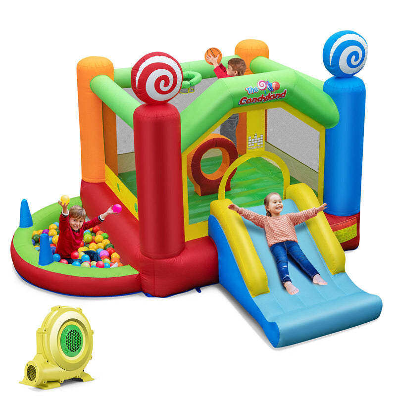 Candy Land Theme Inflatable Bounce House Kids Giant Jumping Bouncy Castle with Slide & 735w Air Blower