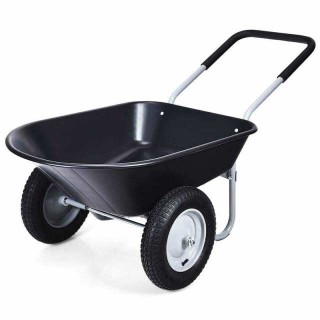 Dual-Wheel Wheelbarrow, 330lb Capacity Heavy Duty Garden Cart with Pneumatic Tires & Easy-Dump for Lawn, Farm & Construction