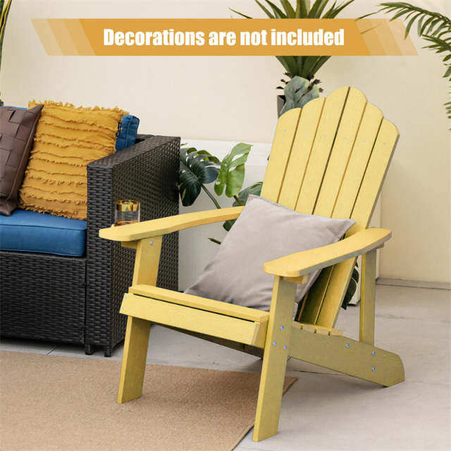 Outdoor HIPS Adirondack Chair, Weather Resistant Wood Fire Pit Chair with Hidden Cup Holder & 380 LBS Capacity for Patio, Backyard, Garden