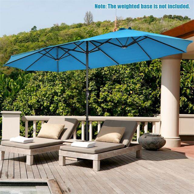 15FT Double-Sided Patio Umbrella with Crank & Air Vents, 12-Rib Steel Market Outdoor Umbrella for Poolside, Garden, Backyard
