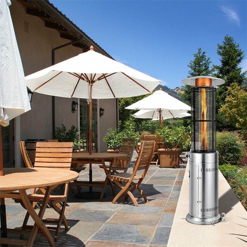 40,000 BTU Propane Patio Heater, Stainless Steel Round Glass Tube Standing Outdoor Gas Heater with Wheels for Balcony, Backyard, Garden