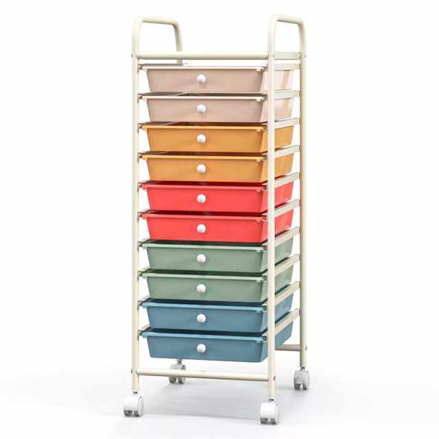10-Drawer Rolling Storage Cart, Utility Cart with Drawers & Lockable Wheels, Mobile Art Craft Drawer Cart for Home Office, School