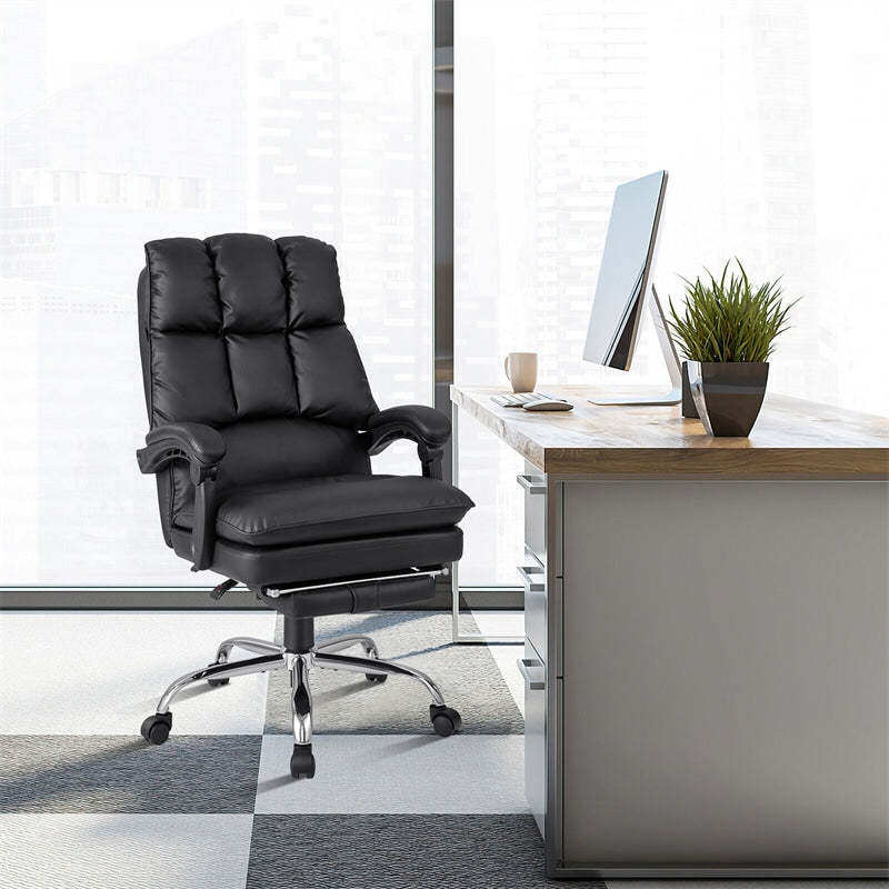 Executive Office Chair, PU Leather High Back Reclining Desk Chair with Footrest, Padded Armrests, Height-Adjustable Ergonomic Computer Task Chair