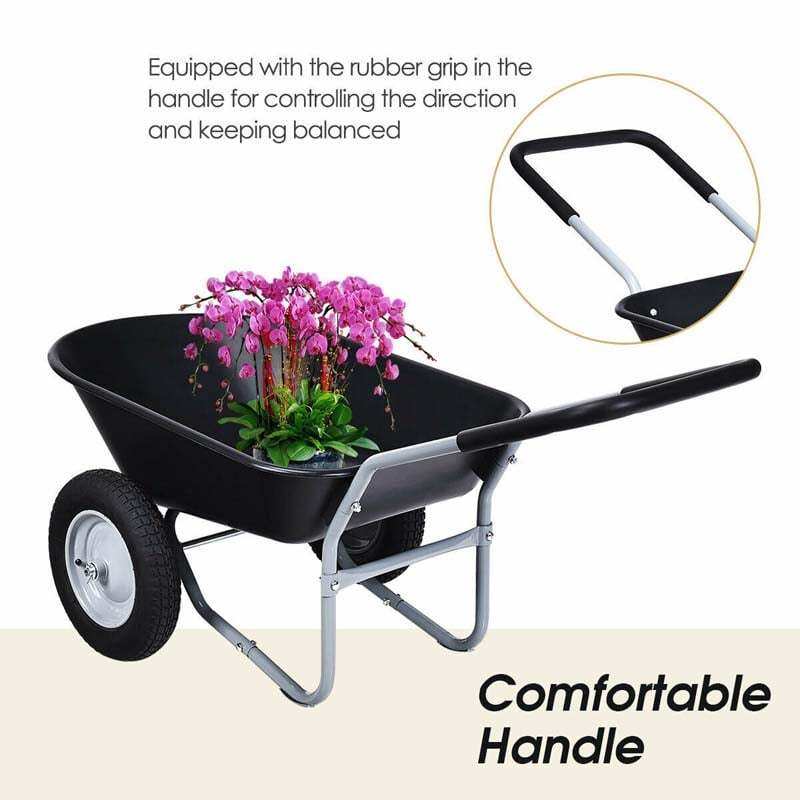 Dual-Wheel Wheelbarrow, 330lb Capacity Heavy Duty Garden Cart with Pneumatic Tires & Easy-Dump for Lawn, Farm & Construction