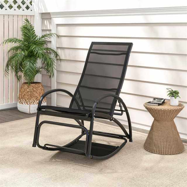 2-in-1 Outdoor Rocking Chair, Convertible Patio Lounge Chair with 4-Position Adjustable Backrest, Curved Armrests & Aluminum Frame for Poolside, Porch