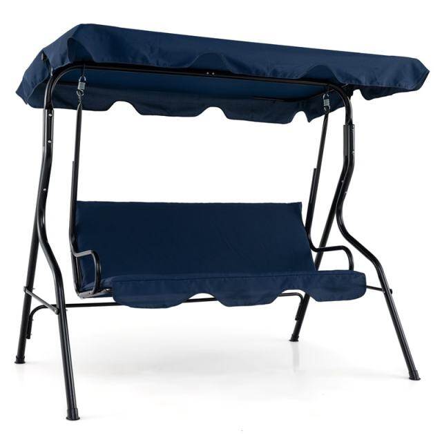 3-Seat Patio Swing with Adjustable Canopy & Removable Cushion, Powder-Coated Steel Frame Outdoor Porch Swing for Backyard, Garden, Balcony