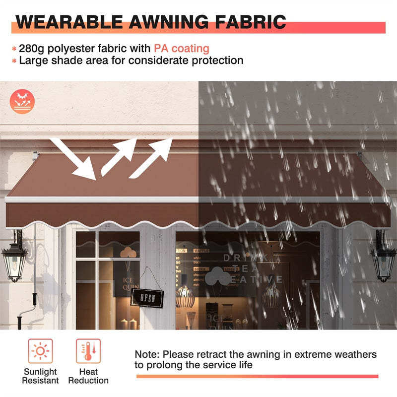 8x6.6FT Manual Retractable Awning, Aluminum Patio Sun Shade with Crank Handle, UV & Waterproof Awning Cover for RVs, Balcony, Porch, Window