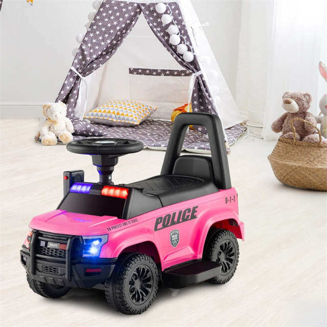 Kids Ride on Push Car 6V Electric Toddler Foot-to-Floor Police Push Car with Megaphone Lights Siren & Under Seat Storage