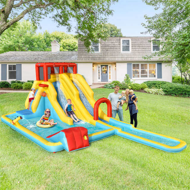 7-in-1 Inflatable Water Slide, 20.5x11FT Dual Racing Slide Water Park with 735W Blower & Splash Pool, Bounce House for Backyard Party, Kids & Adults