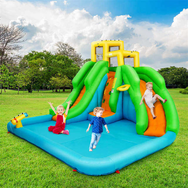 Inflatable Water Slide, 6 in 1 Giant Bounce House Water Park with Dual Racing Slides, 480W Blower & Splash Pool for Kids/Adults Backyard Party Gifts