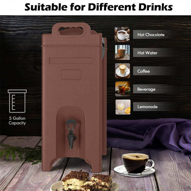 5 Gallon Insulated Beverage Dispenser/Server Food-grade Hot & Cold Drink Carrier with Handles & Spring Action Faucet