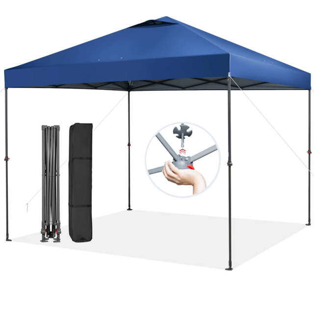 10' x 10' Pop Up Canopy Tent Easy Set-up Instant Canopy Outdoor Folding Tent Adjustable Height Sun Shelter with Center Lock & Carry Bag