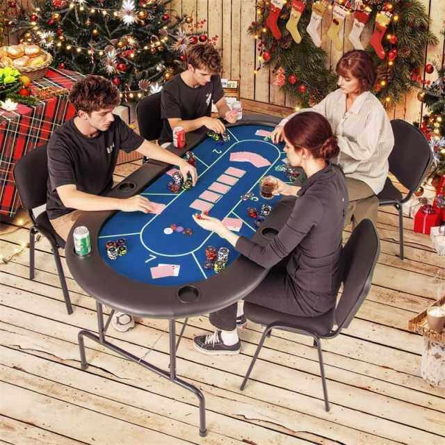 8-Player Poker Table, 72" Foldable Card Game Table with 8 Cup Holders, Casino-Grade Felt Surface, Portable Texas Holdem Table for Blackjack