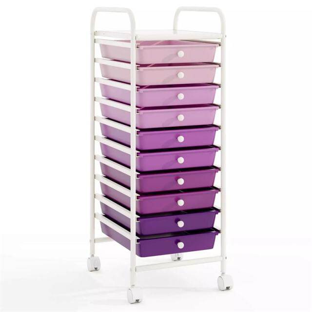 10-Drawer Rolling Storage Cart, Utility Cart with Drawers & Lockable Wheels, Mobile Art Craft Drawer Cart for Home Office, School