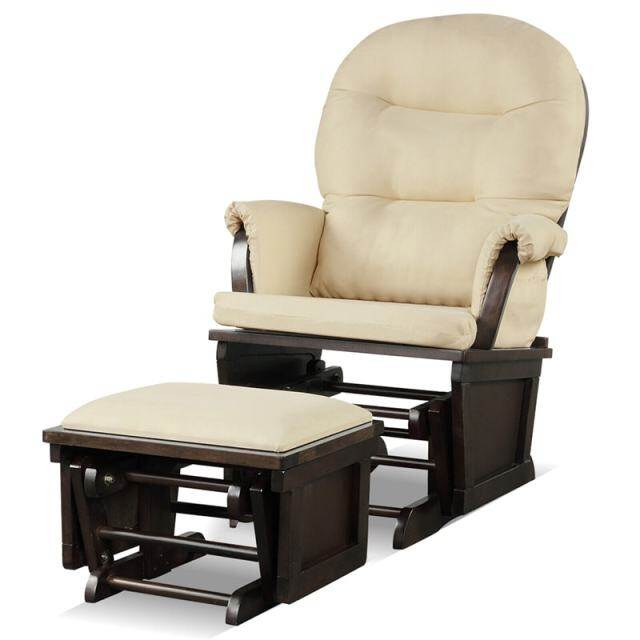 Nursery Glider & Ottoman Set, Wooden Upholstered Glider Rocker with Removable Padded Cushion, Rocking Chair for Napping, Nursing, Reading