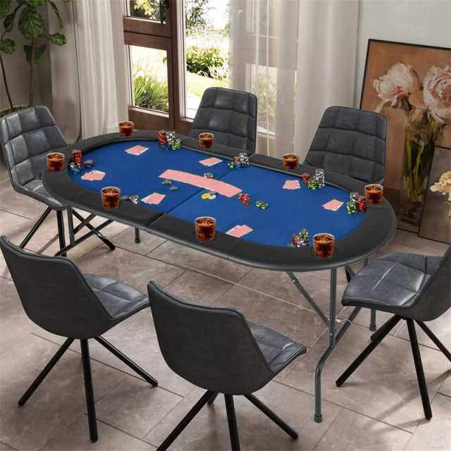 8-Player Poker Table, Foldable Card Board Game Table with Cup Holders, Casino-Grade Felt, Portable Texas Holdem Table for Blackjack Casino Games