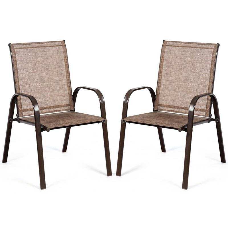 2PCS Steel Frame Sling Patio Chairs, High Back Outdoor Dining Chairs with Armrests & Breathable Quick-Drying Fabric for Backyard, Garden, Deck