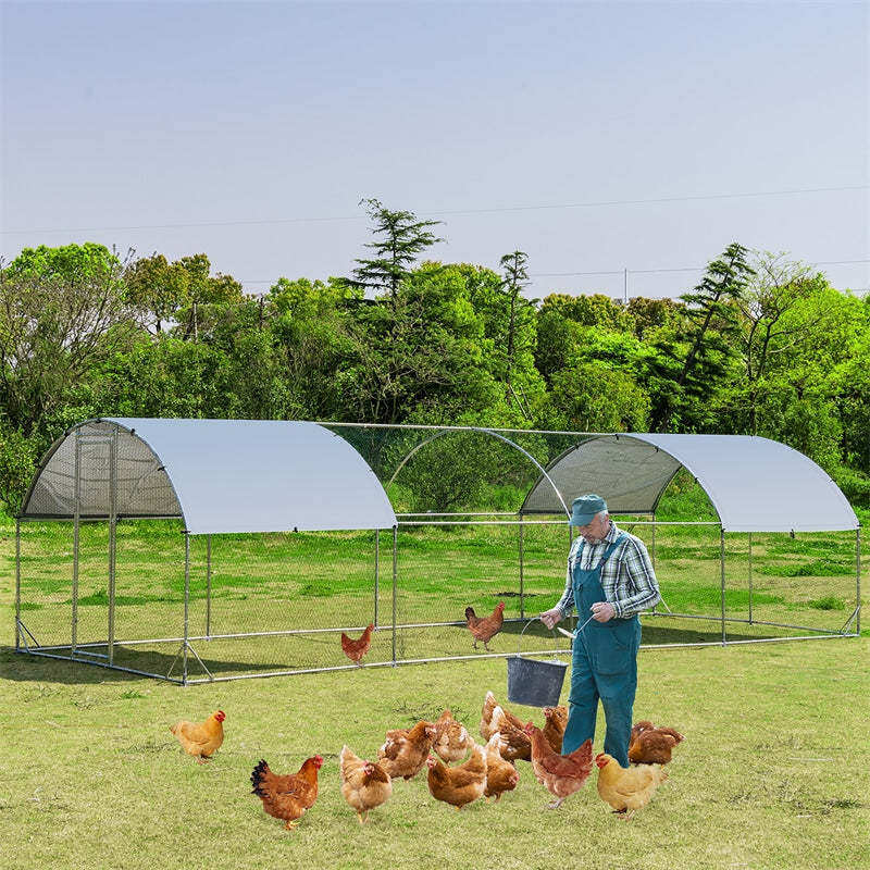 25FT Large Metal Chicken Coop, Galvanized Walk-in Chicken Run with Waterproof Cover, Dome Poultry Cage Hen Run House Rabbits Habitat for Backyard Farm